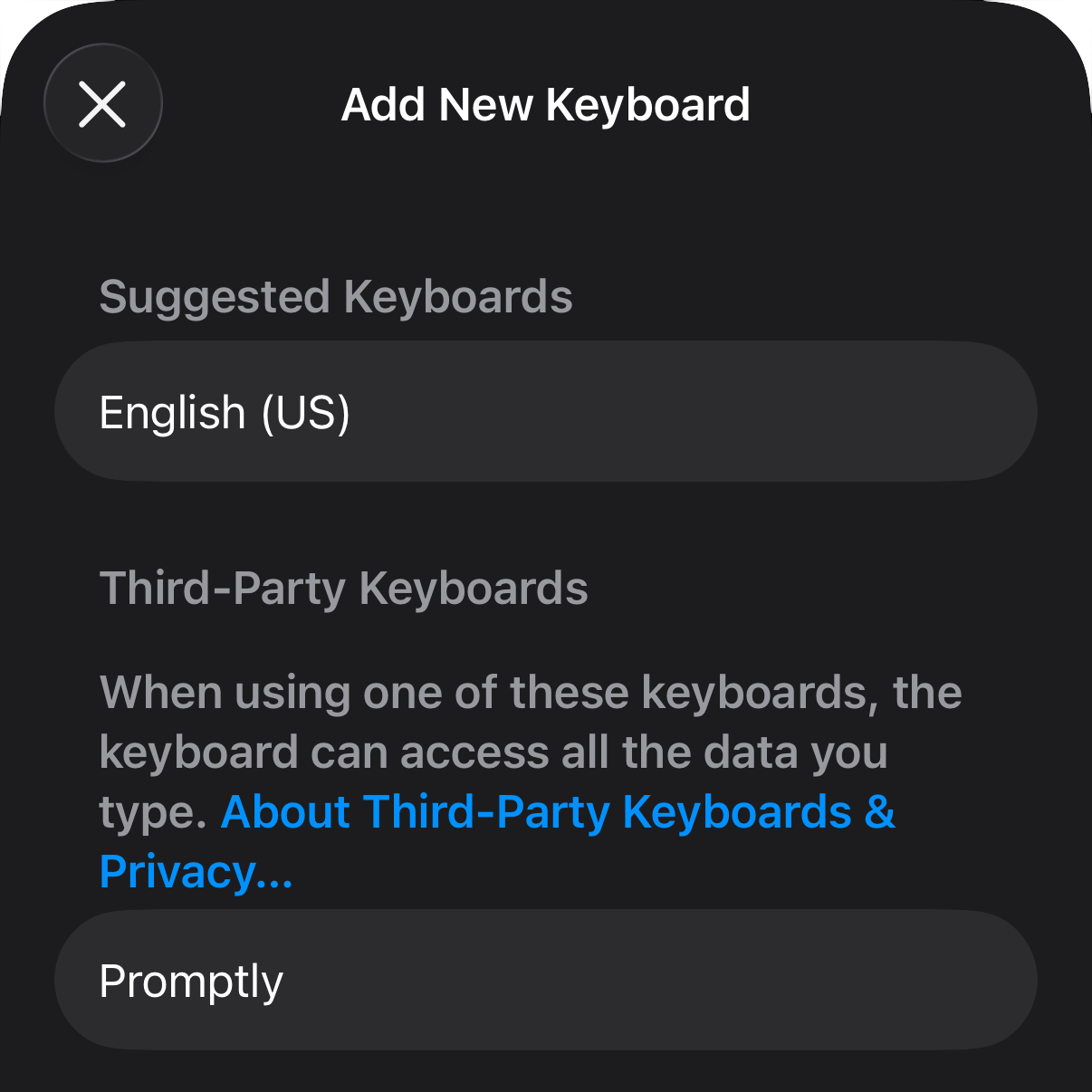 Promptly keyboard on iPhone